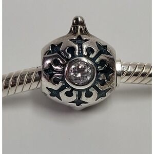 Chamilia Snowflake Ornament Blue Enamel & CZ Sterling Bead Charm 925 2009 Ltd Ed